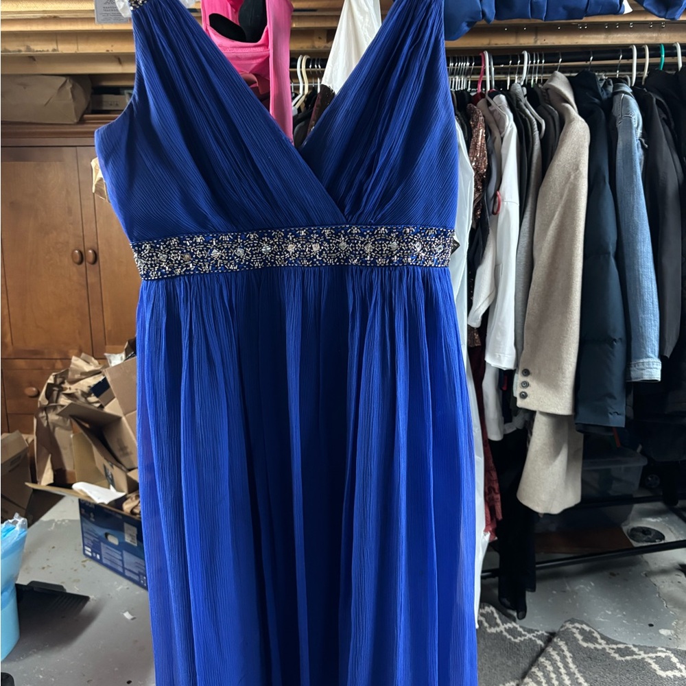 Maggy London Royal Blue Prom Dress with Beaded Waist